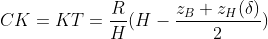 CK=KT=\frac{R}{H}(H-\frac{z_{B}+z_{H}(\delta )}{2})